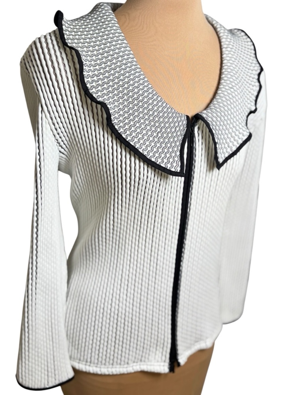 Samuel Dong Pleated Jacket Black White Zip Front Architectural Collar X-Large